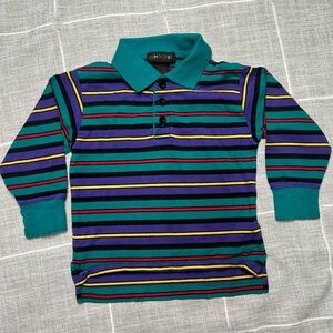 Gymboree Rainbow Tag Vintage 90s Rugby Polo Stripes Teal Long Sleeve Boys